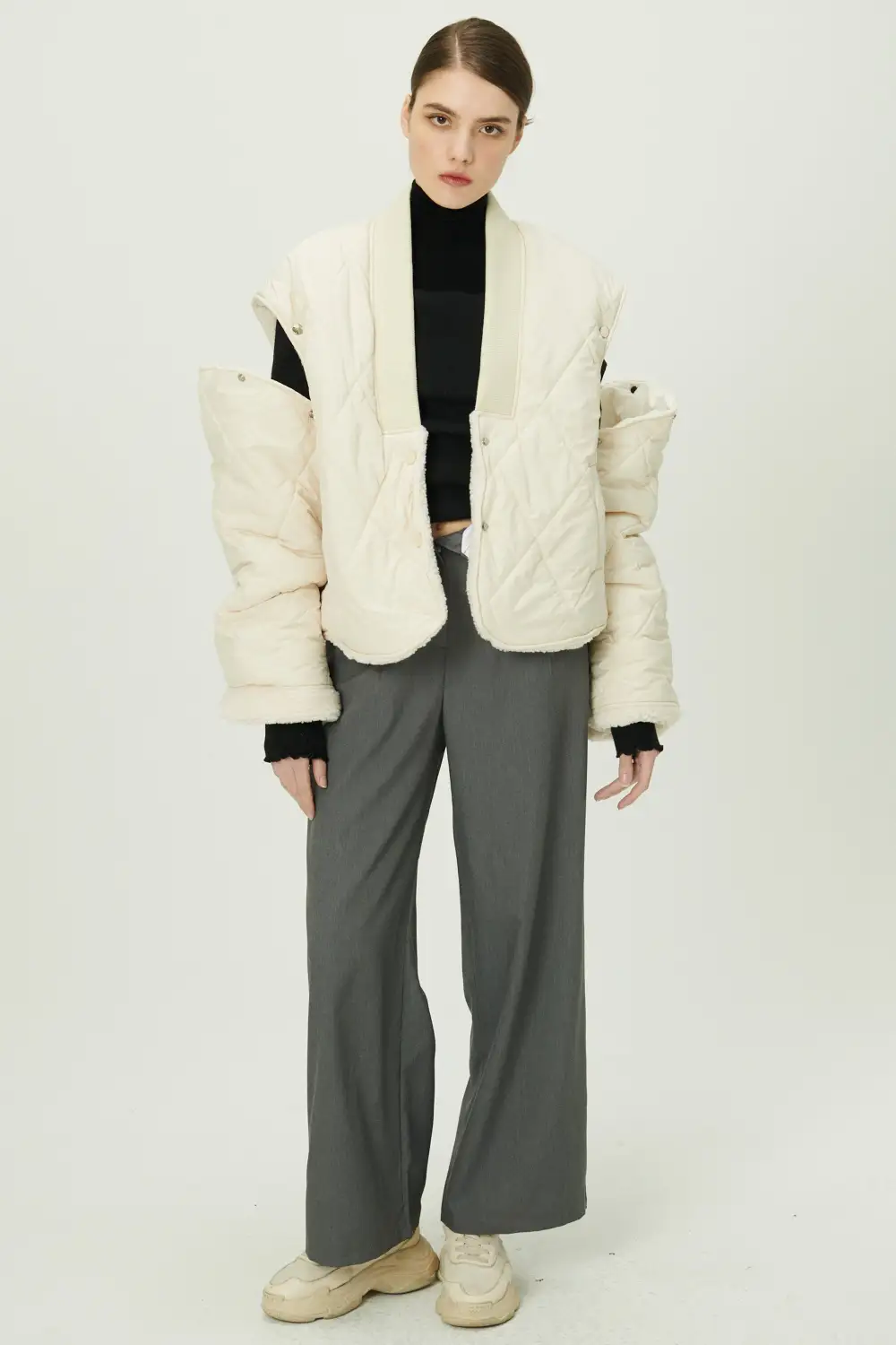 Eileen Quilted Sherpa Coat w/Detachable Sleeve