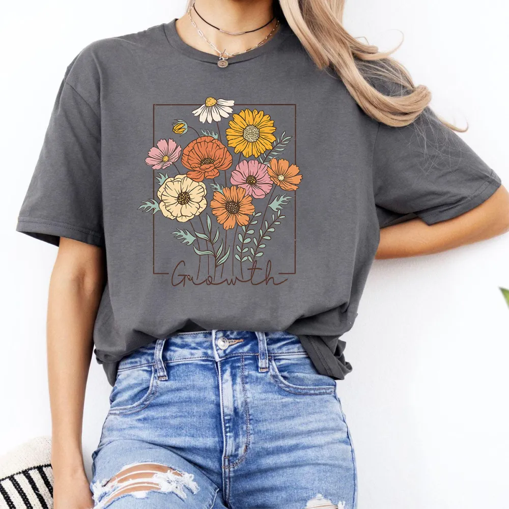 A Floral Design With Flowers In Various Colors T-Shirt