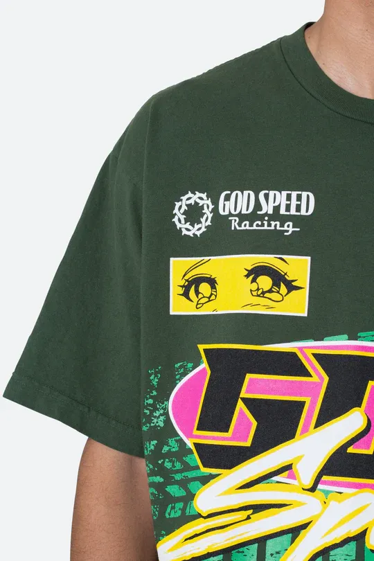OLIVE GREEN RACING THEMED T-SHIRT