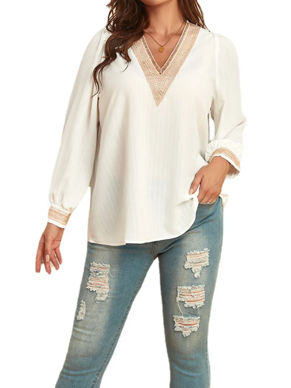 V Neck Loose Long-Sleeved Shirt