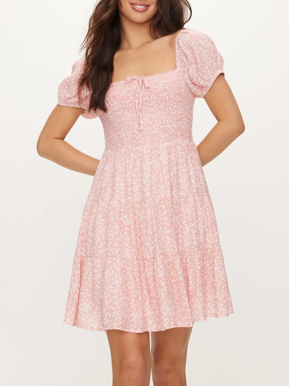 Puff Sleeve Pink Mini Dress