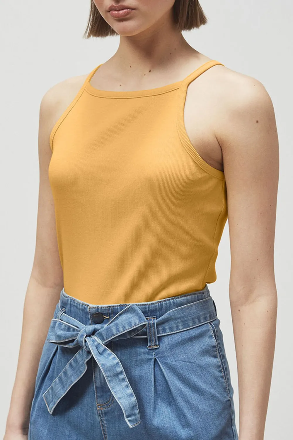 Cotton Square Neck Ribbed Cropped Vest