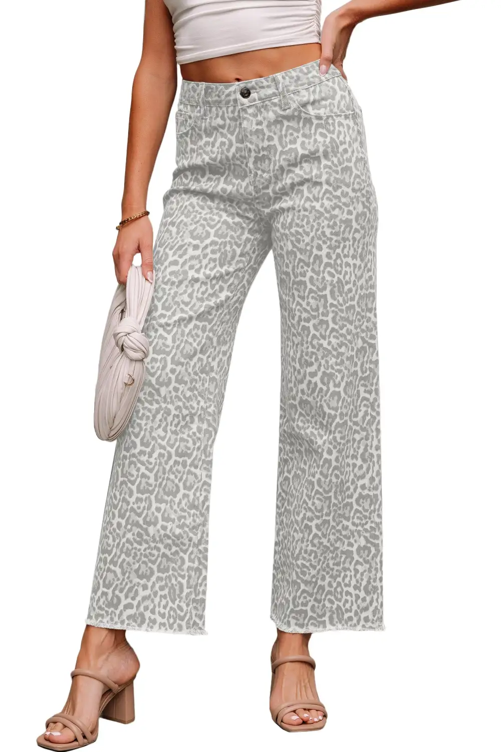 Everyday Wide Leg High Waist Frayed Leopard Jeans