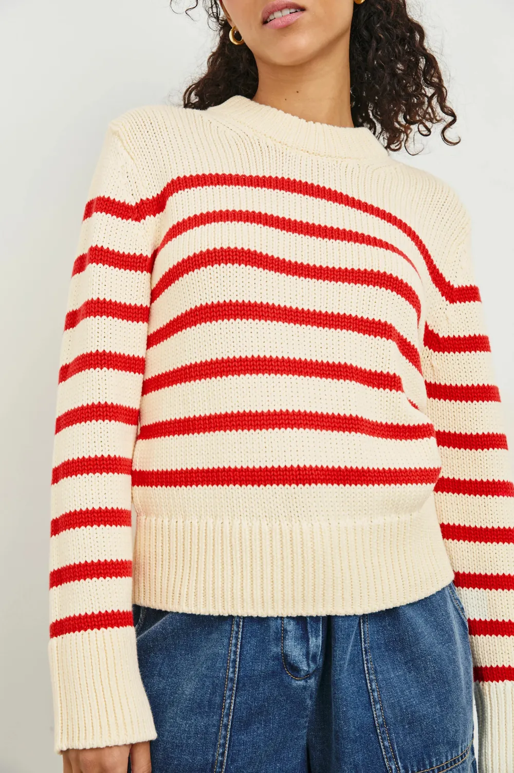 100% Pure Cotton Yarn Women's Striped Knitted Sweater