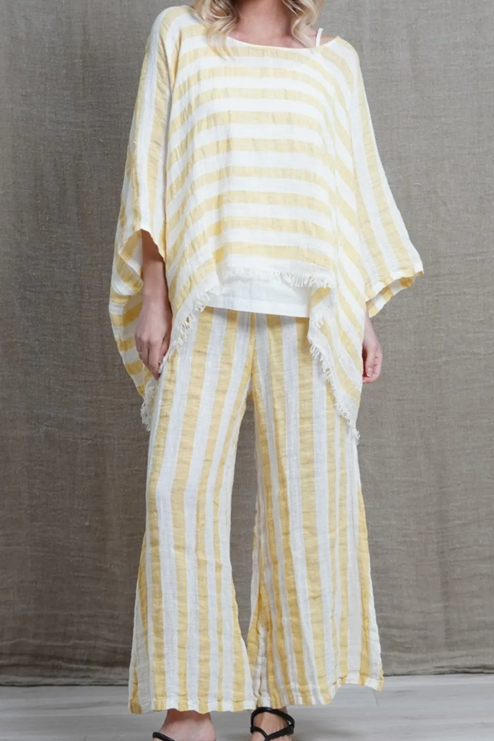 Alessa Wide Leg Pants Lemon Stripes