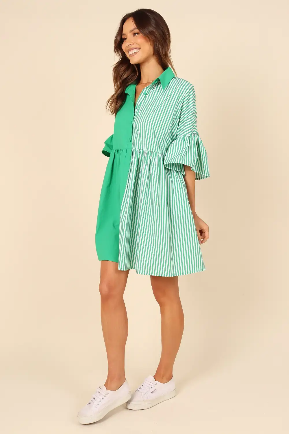 Didi Frill Mini Dress - Green Stripe