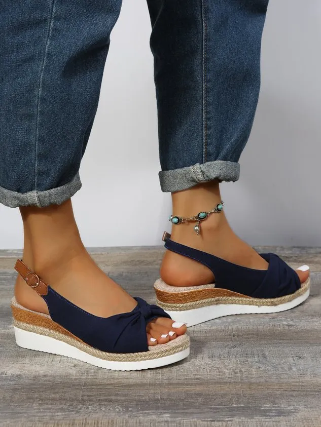 Bow Weave Fish Mouth Wedge Sandals