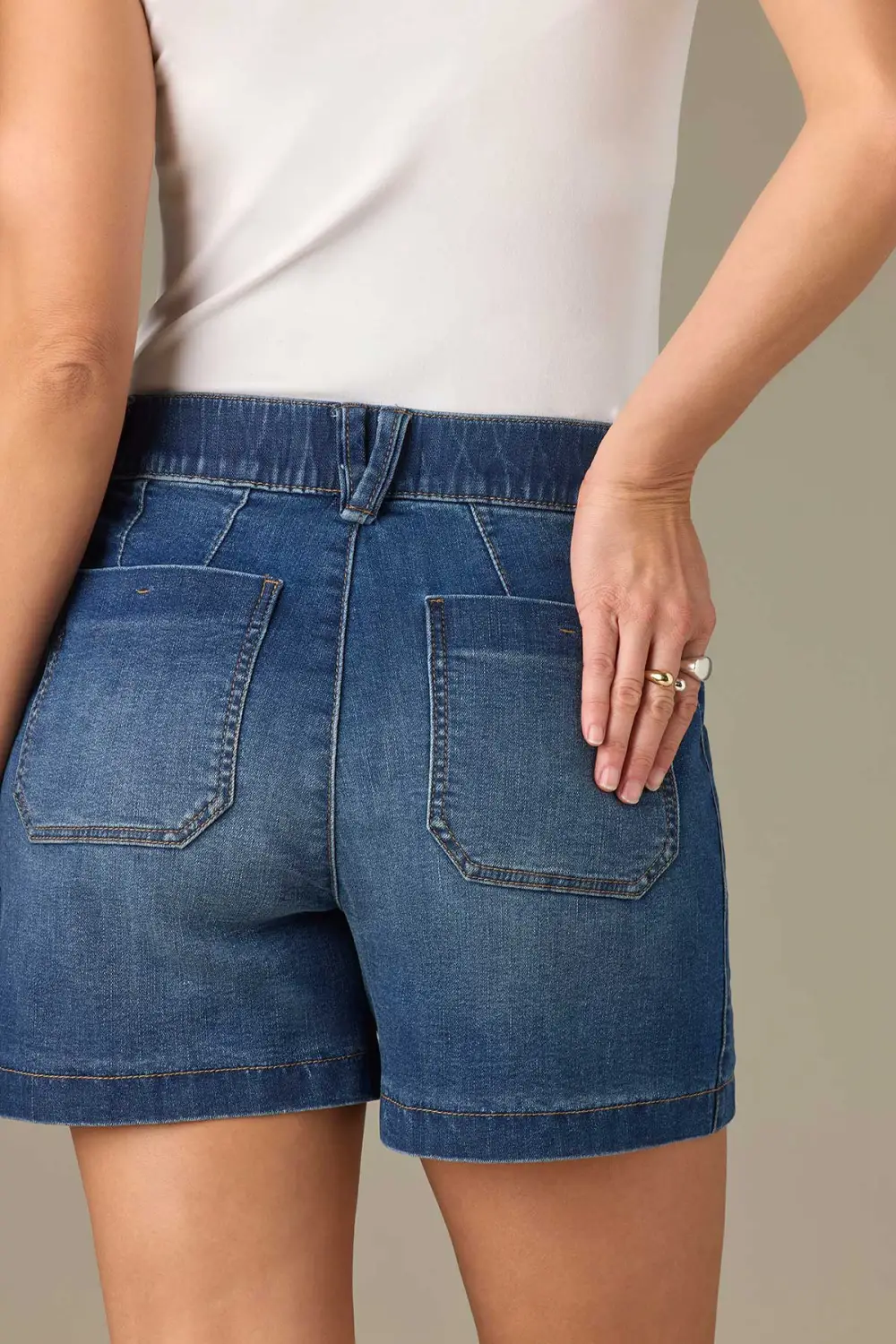 High Rise Double Button Shorts Patch Pockets
