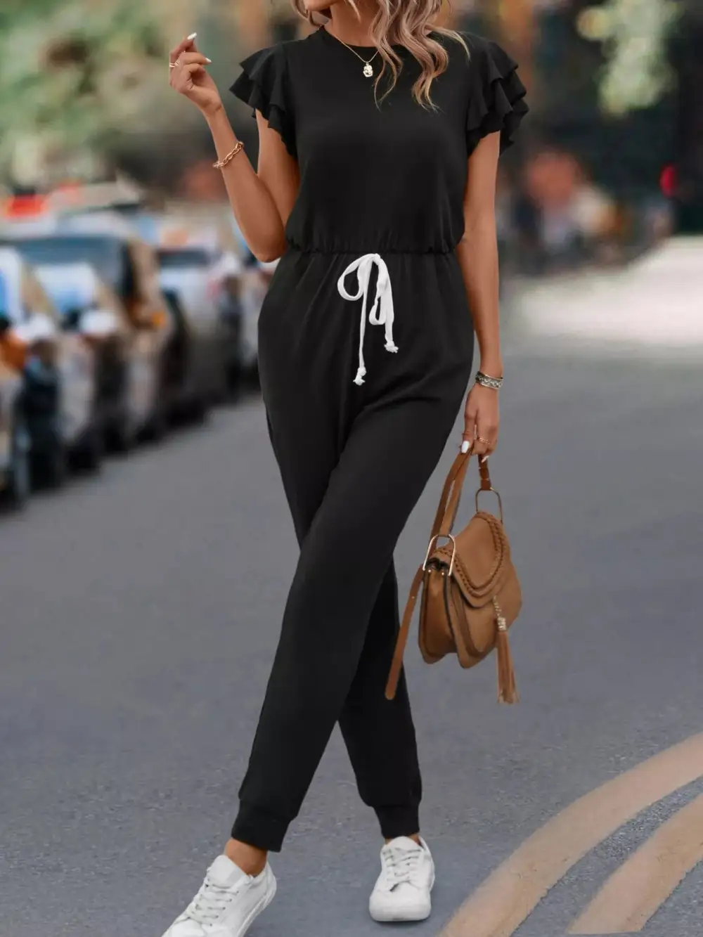 Ruffle Drawstring Jumpsuit