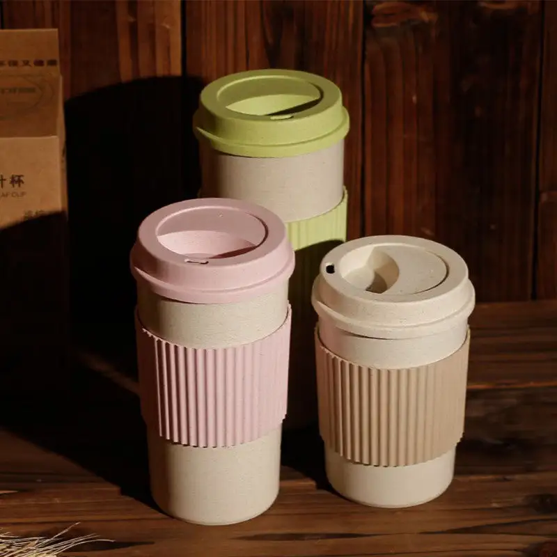 (Store Closing Sale) Wheat Fiber Straw Coffee Mug Double-wall Insulation Eco-friendly Coffee Cup Travel Leakproof Gift Mugs