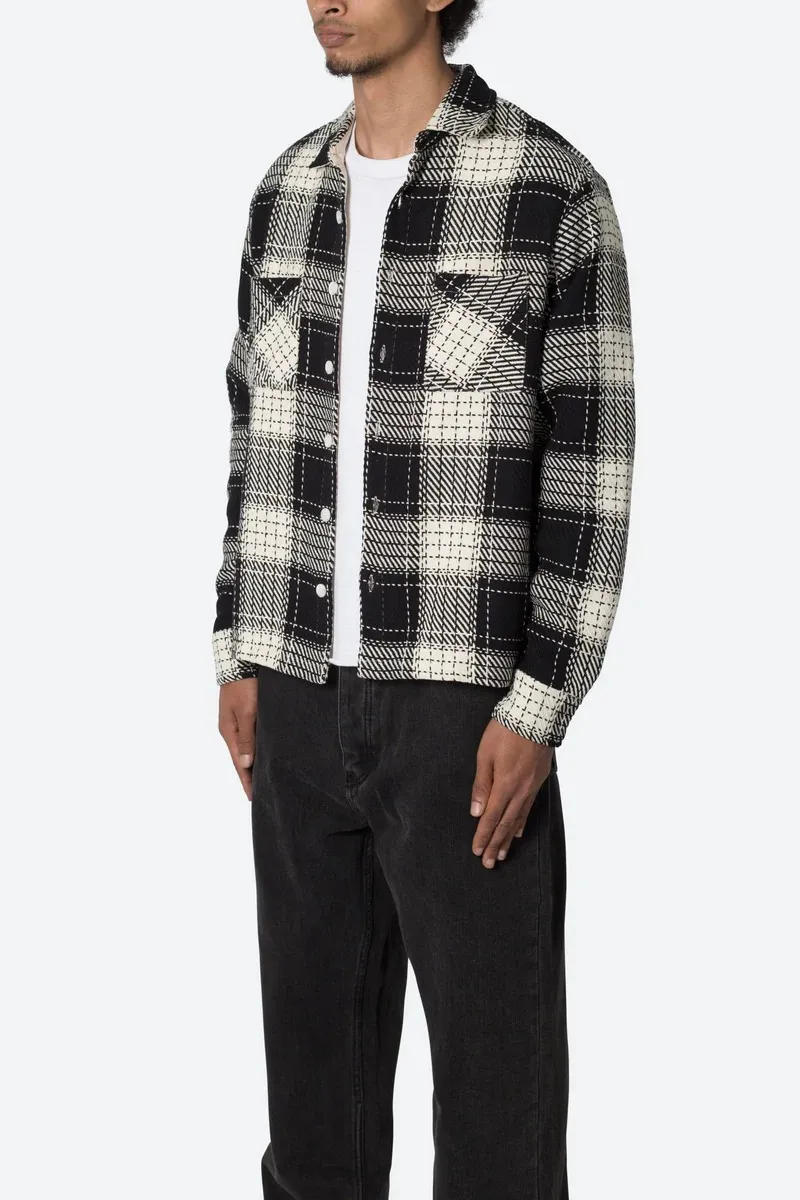 BLACK AND WHITE PLAID FLANNEL SHIRT