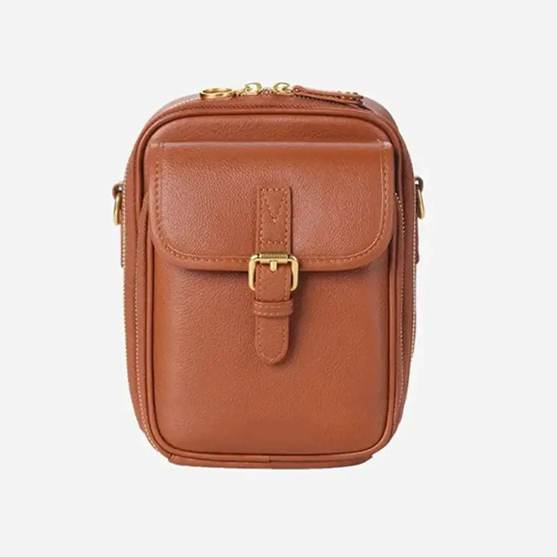 Vintage Tan Leather Crossbody Phone Bag