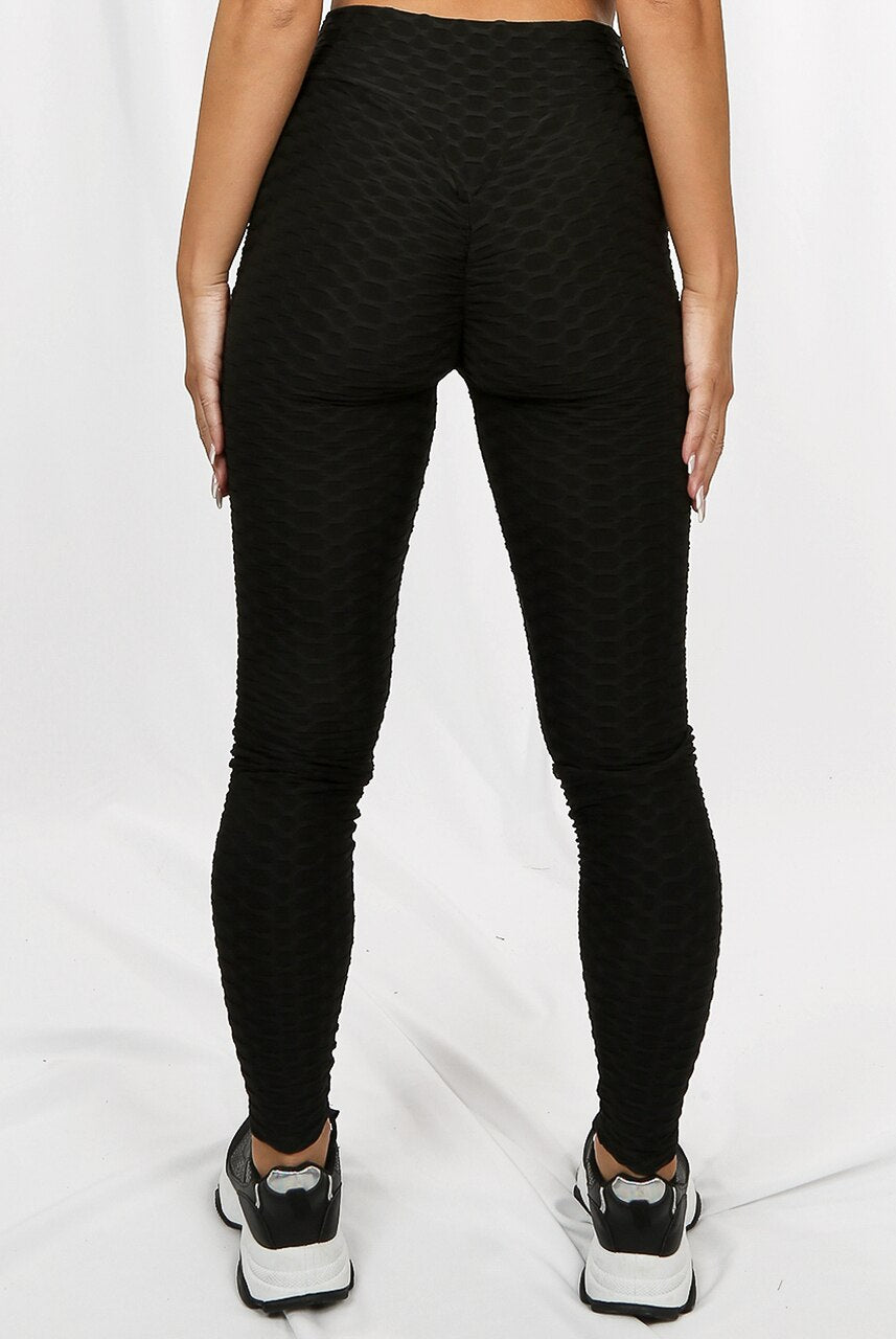 Black Ruched Textured Active leggings - Daniella