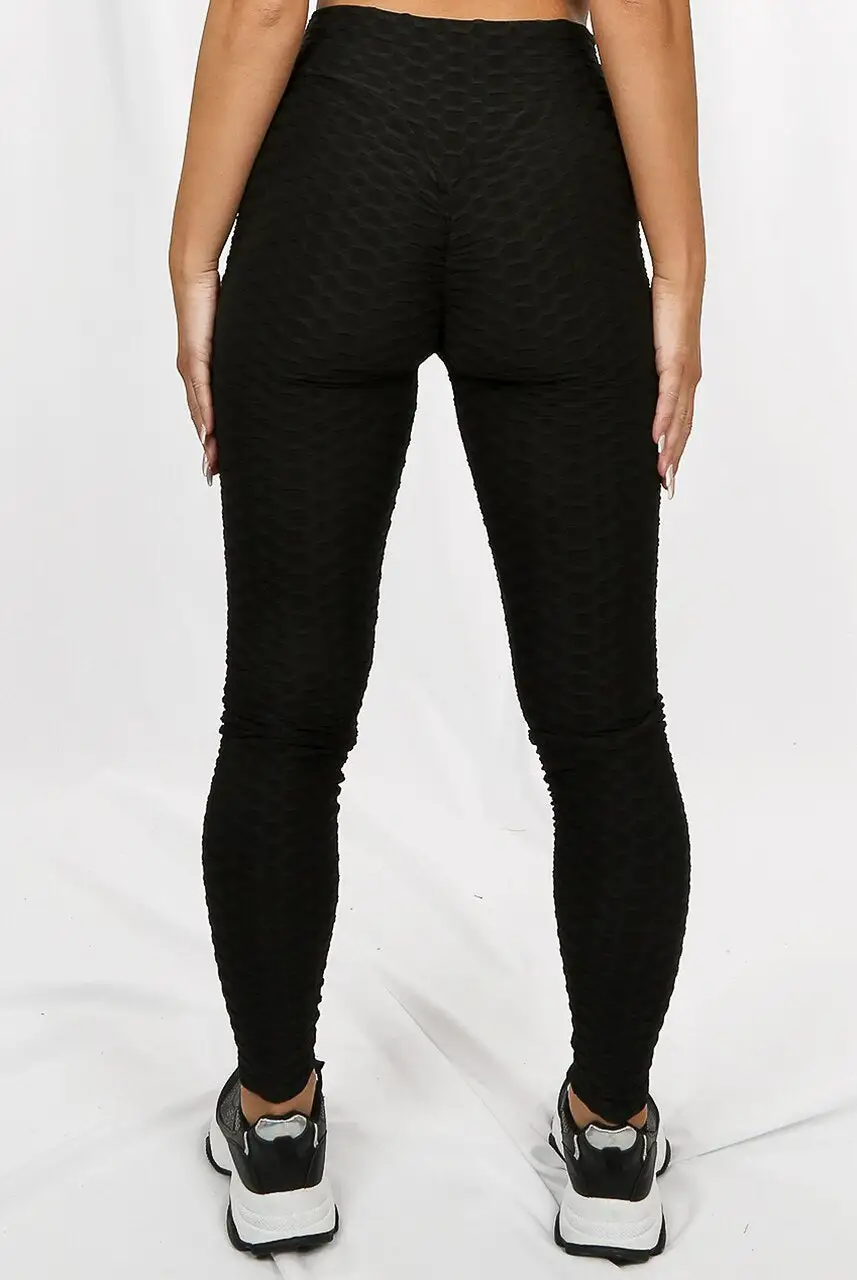 Black Ruched Textured Active Leggings