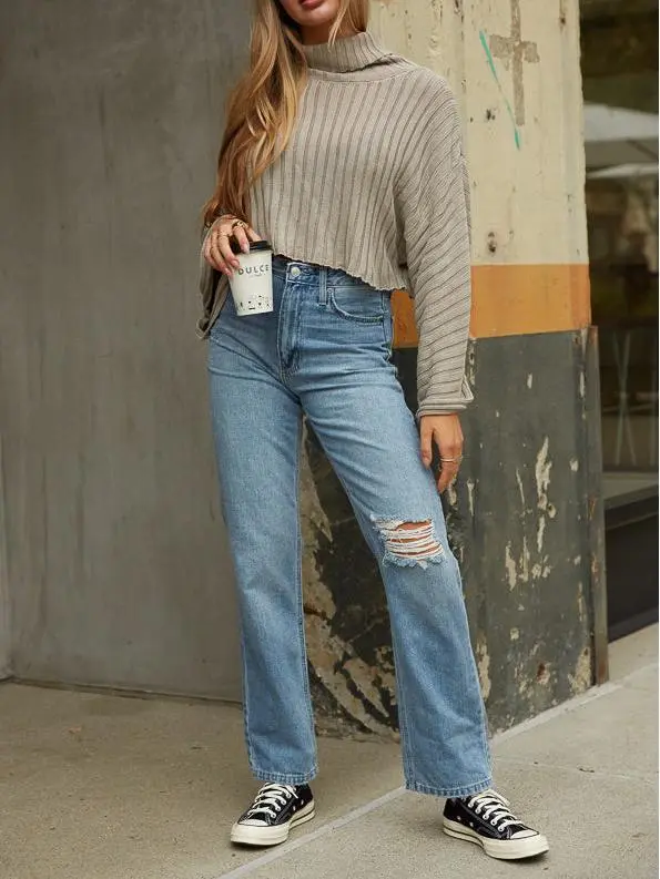 Distressed Straight Jeans