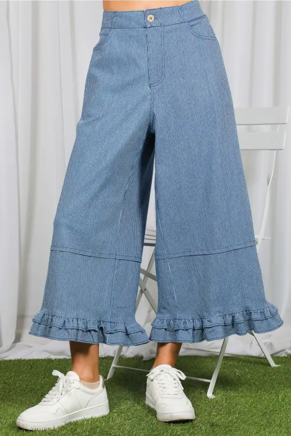 Ruffled Hem Denim Pants