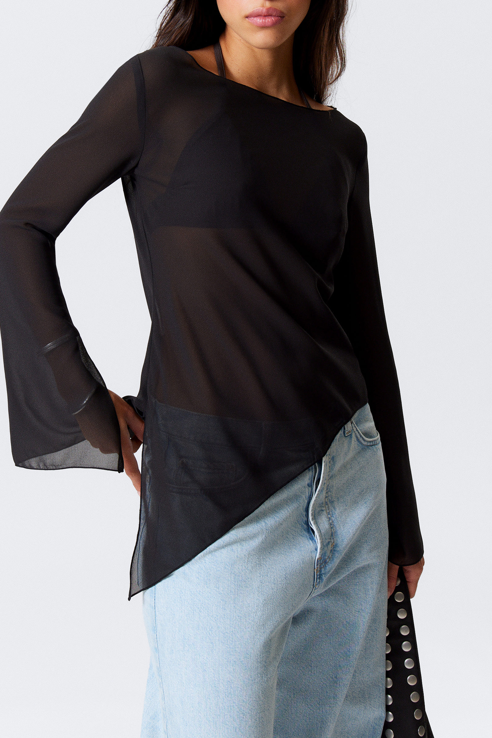 Asymmetric Hem Long Sleeve Blouse
