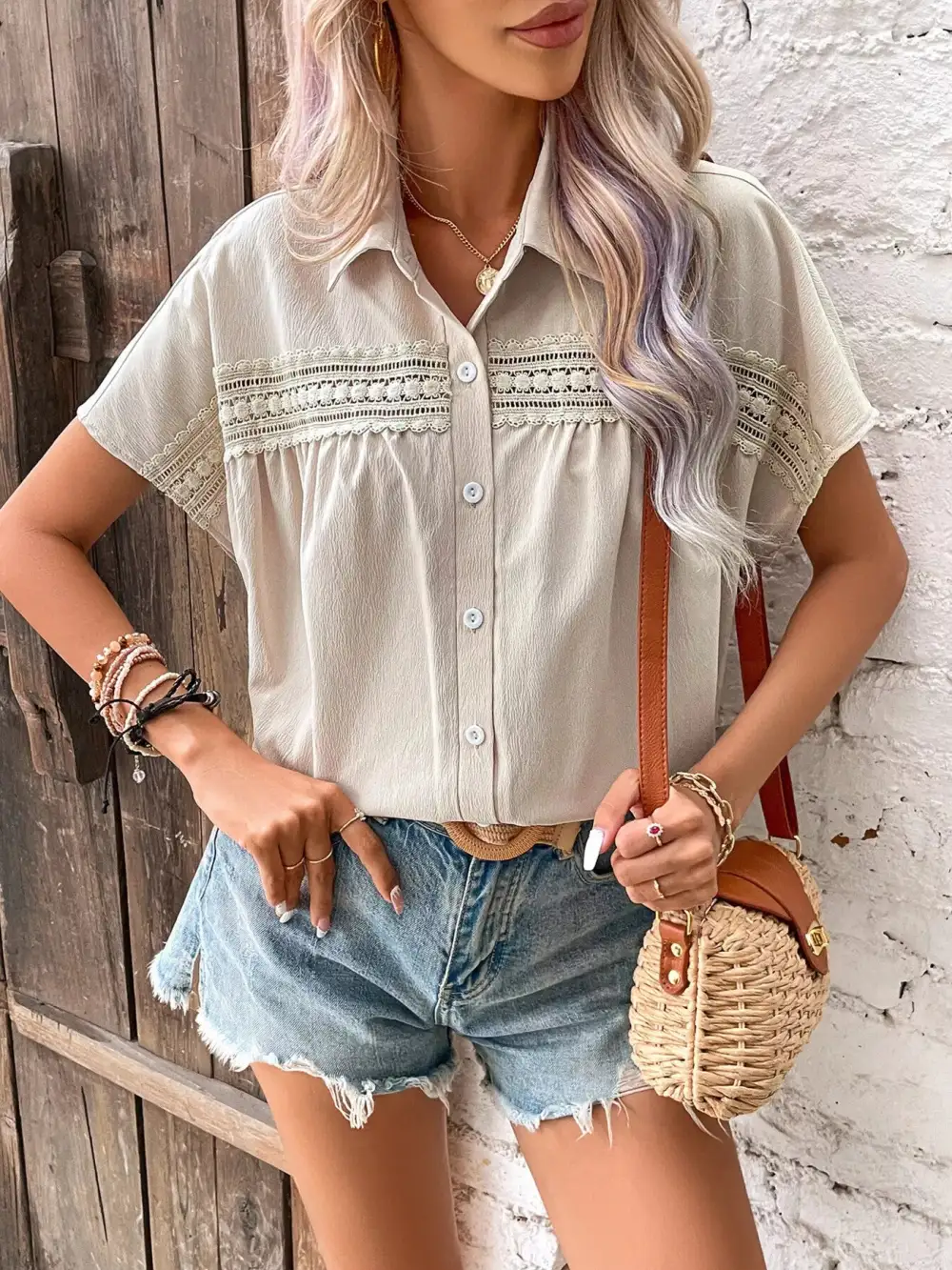 Lace Trim Button Up Shirt