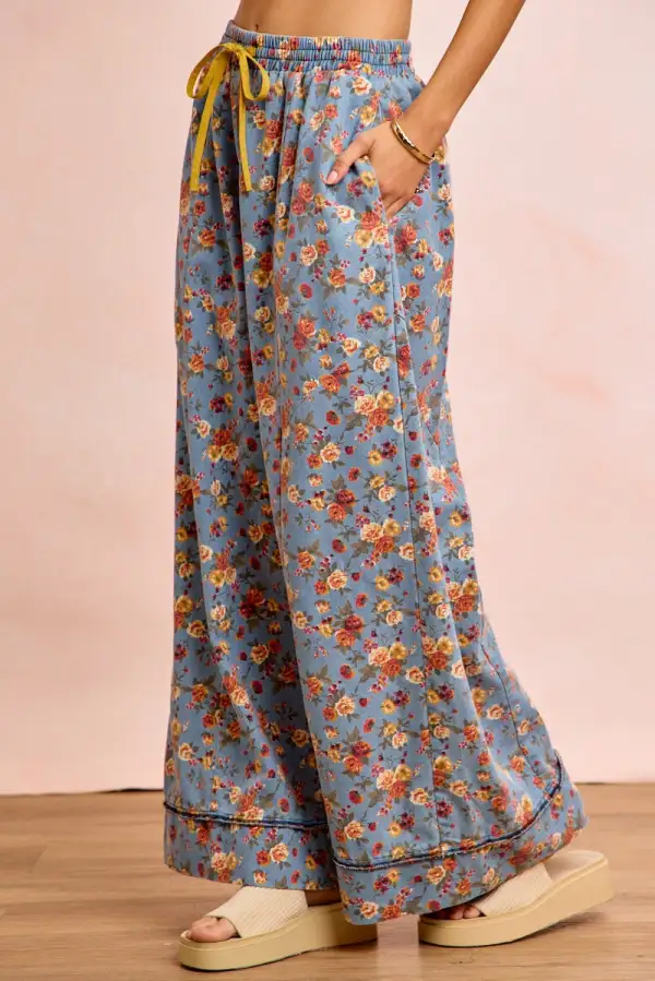 Floral Printed Drawstring Wide Pants