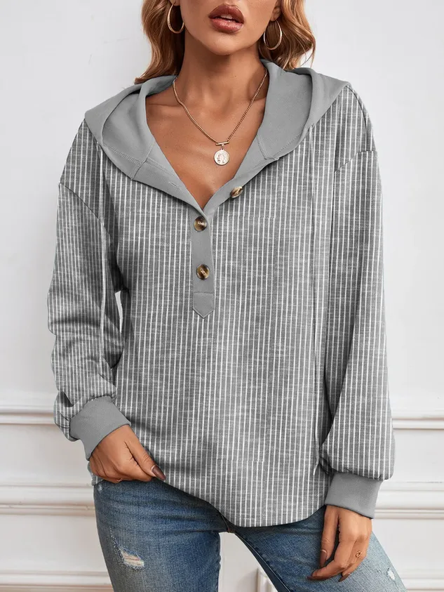 Women Striped Casual Hoodie