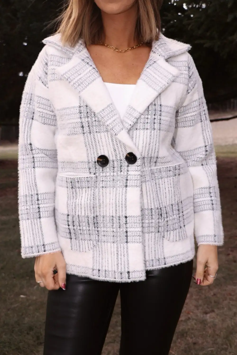 Black and White Plaid Coat