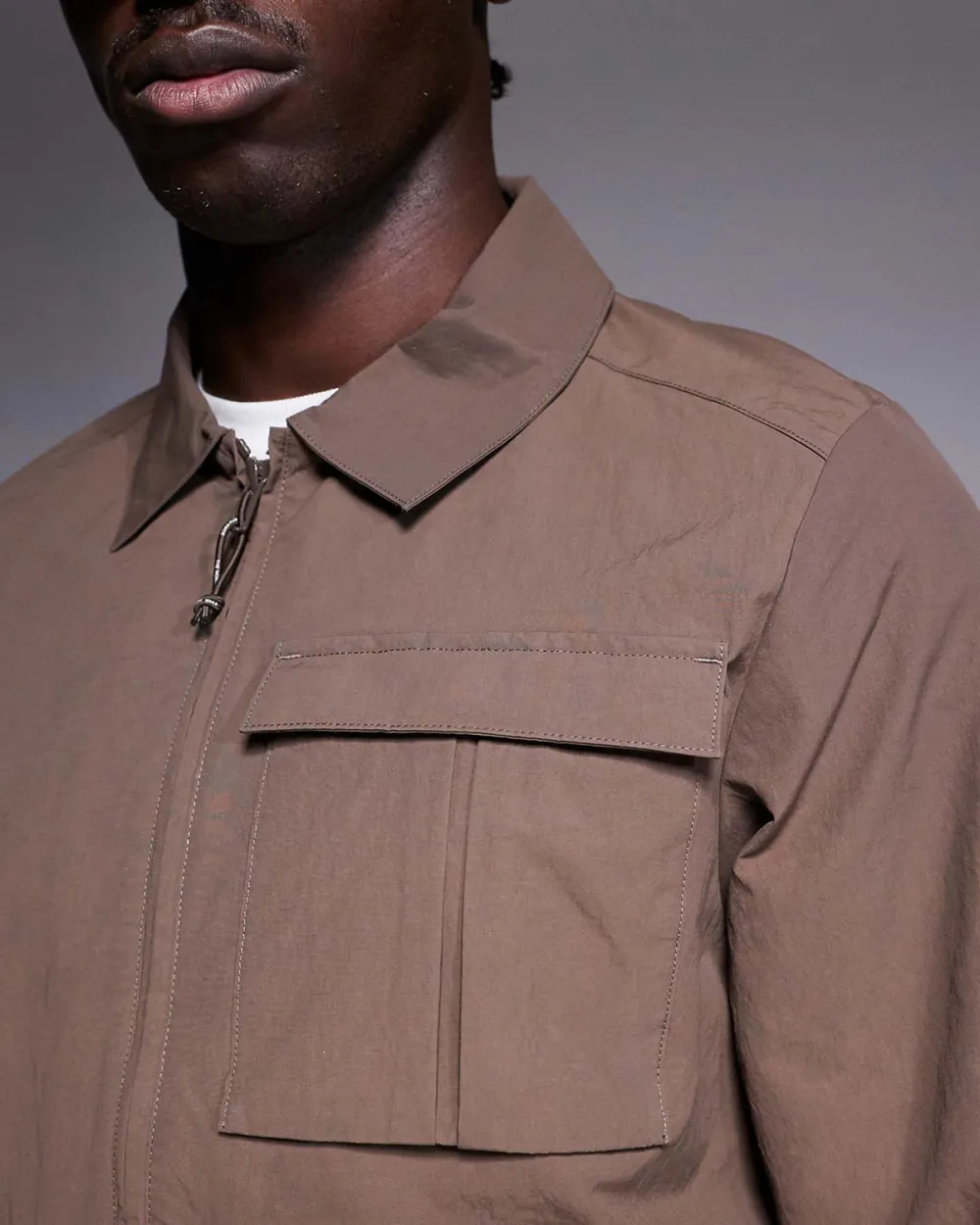 Pocket Zip Overshirt In Brown