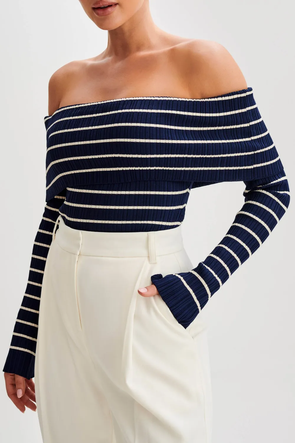 Striped Off Shoulder Knit Top