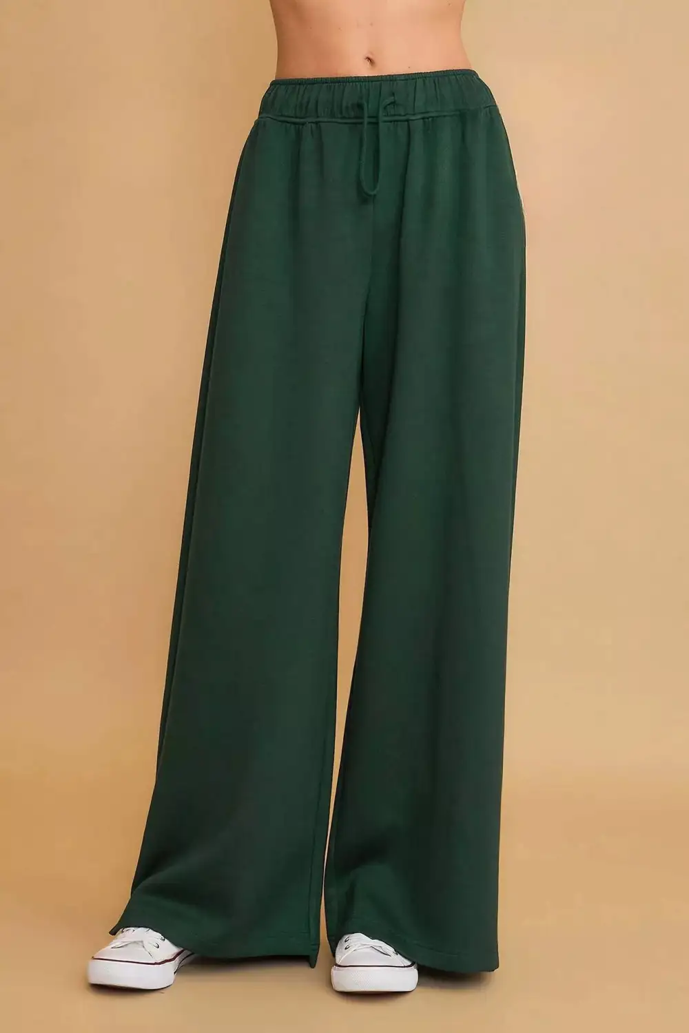 Relaxed Elastic Drawstring Waistband Wide Leg Pants
