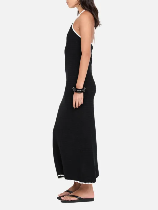Contrast Halter Neck Ankle Dress