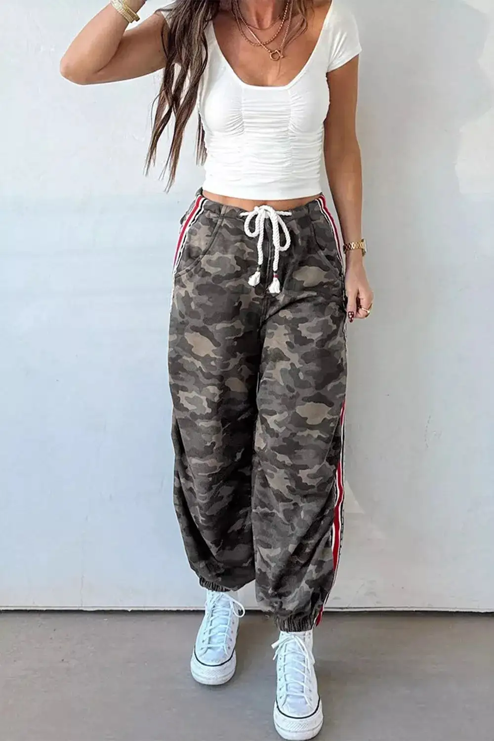 Camo Print Drawstring Waist Joggers Pants