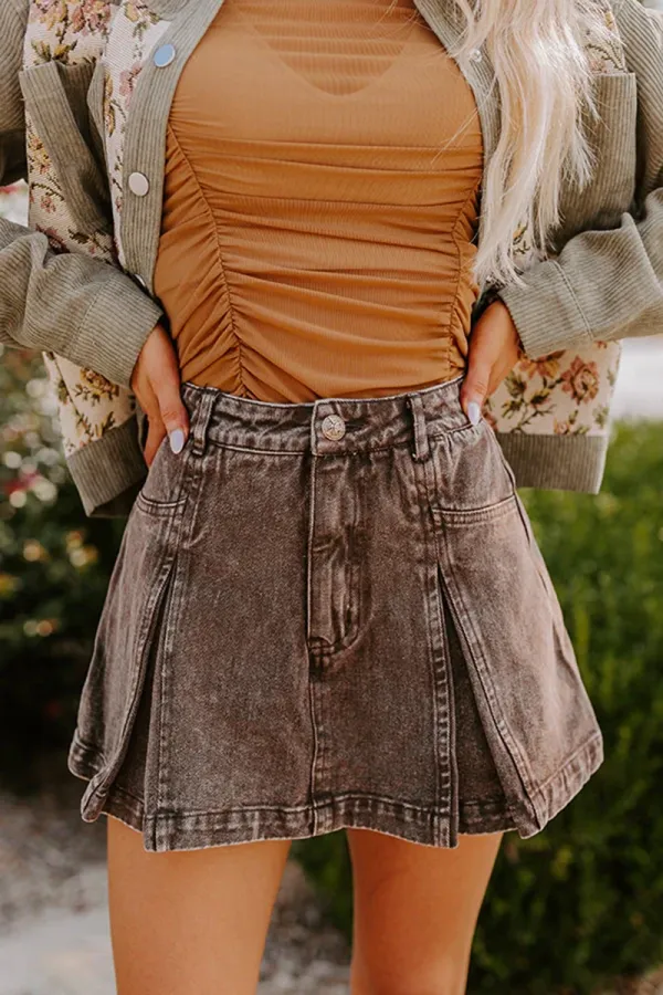 Cotton Washed Distressed Ladies Denim Skirt