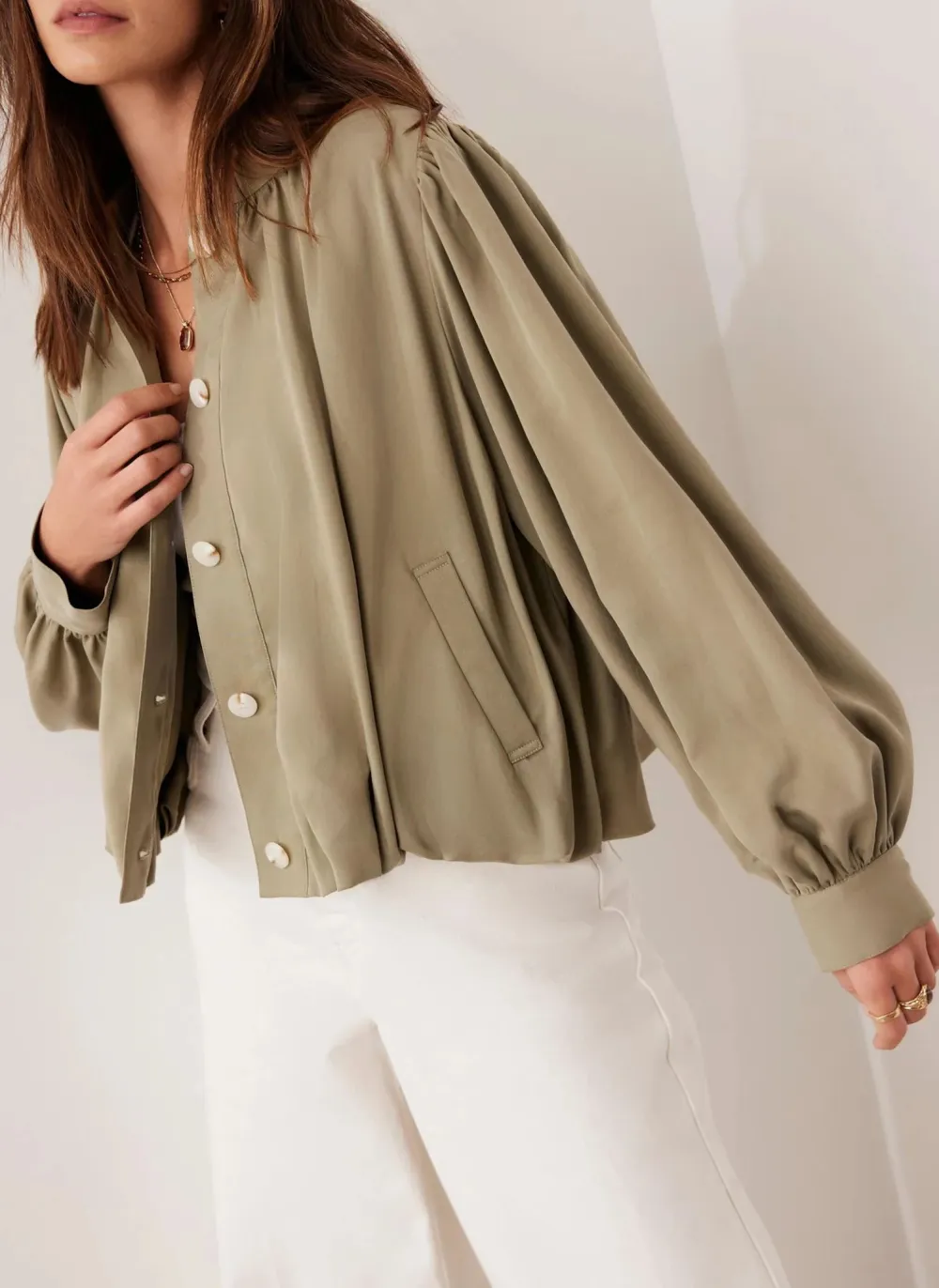 Casual Style Khaki Bubble Hem Jacket