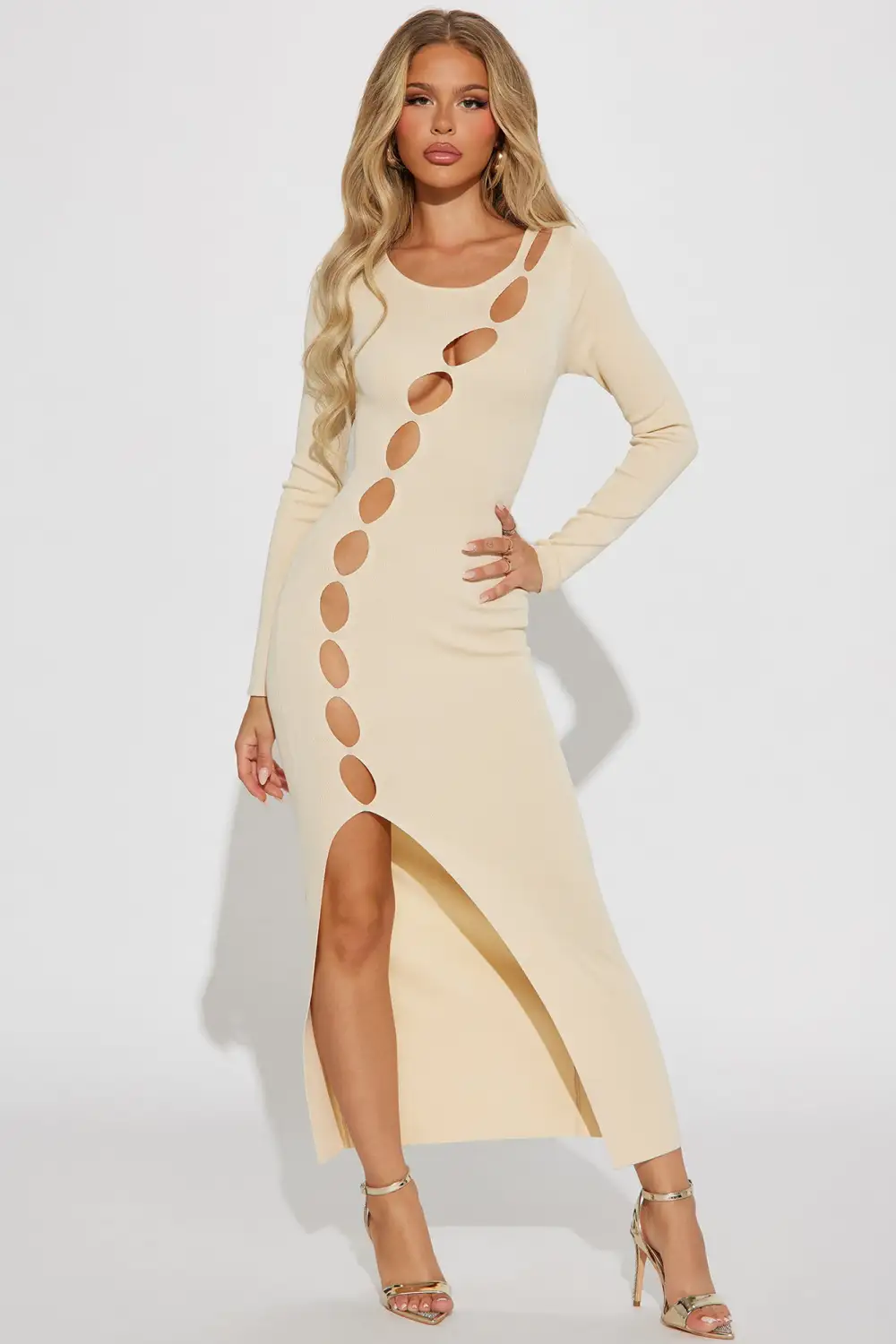 Eve Cutout Knit Midi Dress - Cream