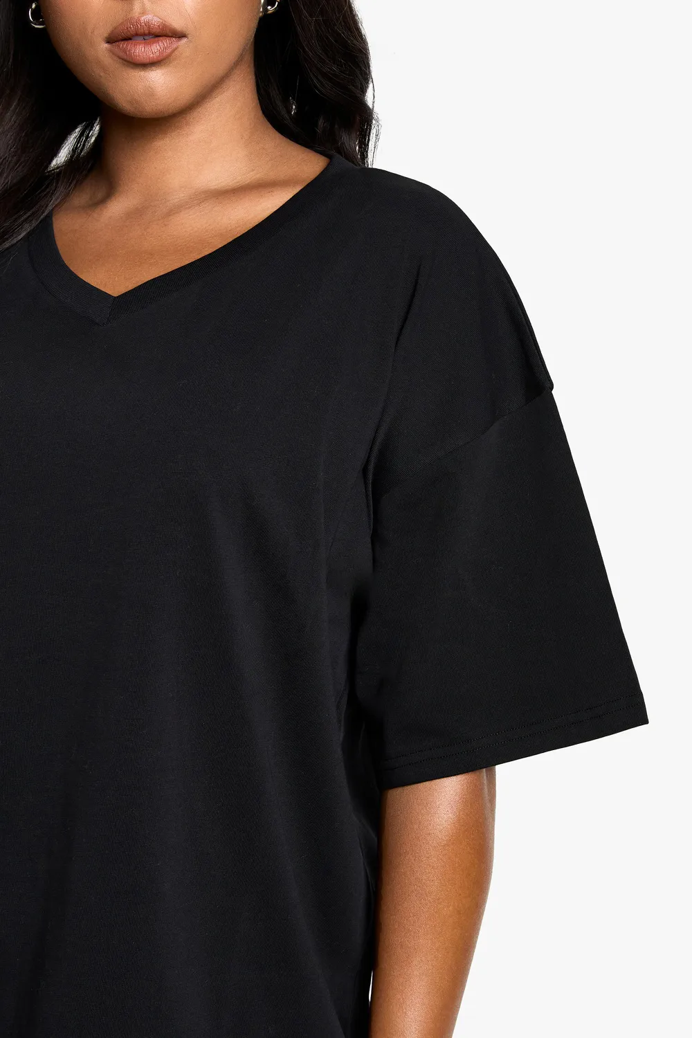 Oversized Loose V-Neck Dropped Shoulder Ladies Short Sleeves