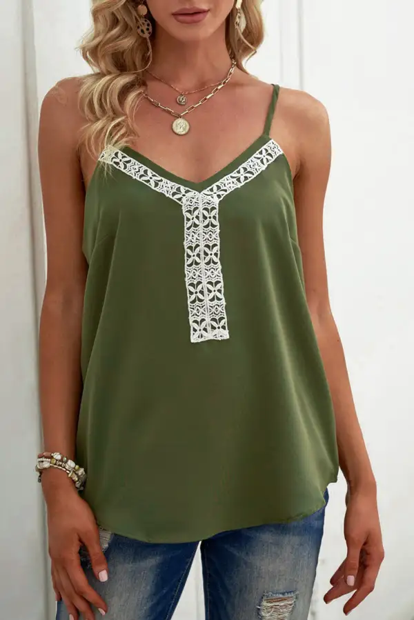Sleeveless Lace V Neckline Tank Top
