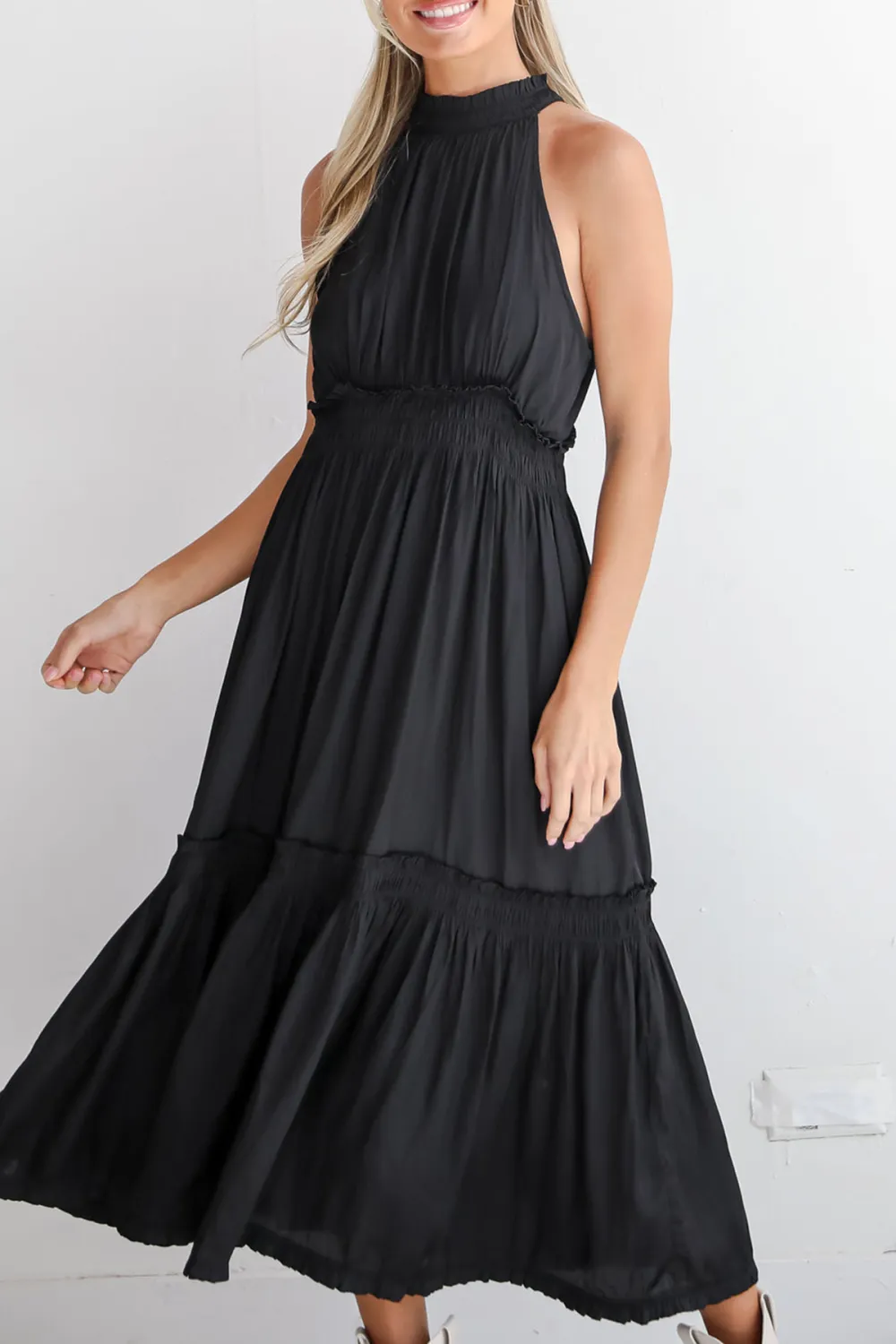 Black Satin Midi Dress