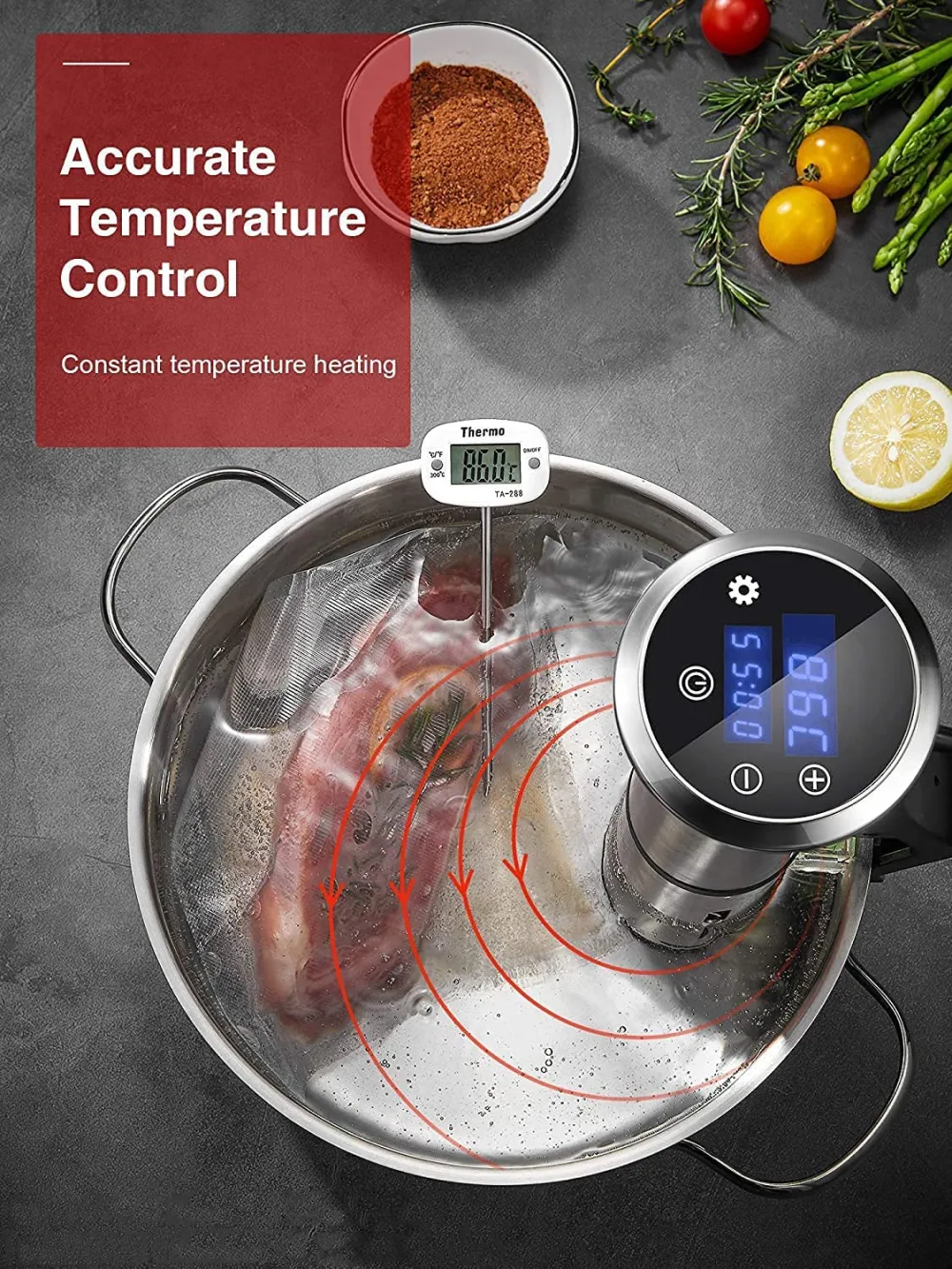 (Store Closing Sale) Sous Vide, 1200W Slow Cooker with LED Touch Screen SV-8006