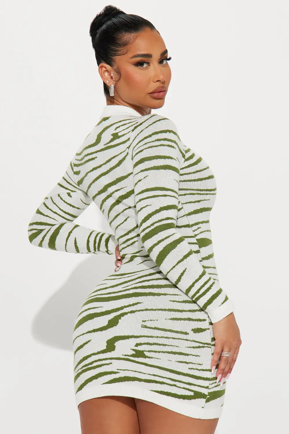 Zoe Sweater Mini Dress - Olive/combo