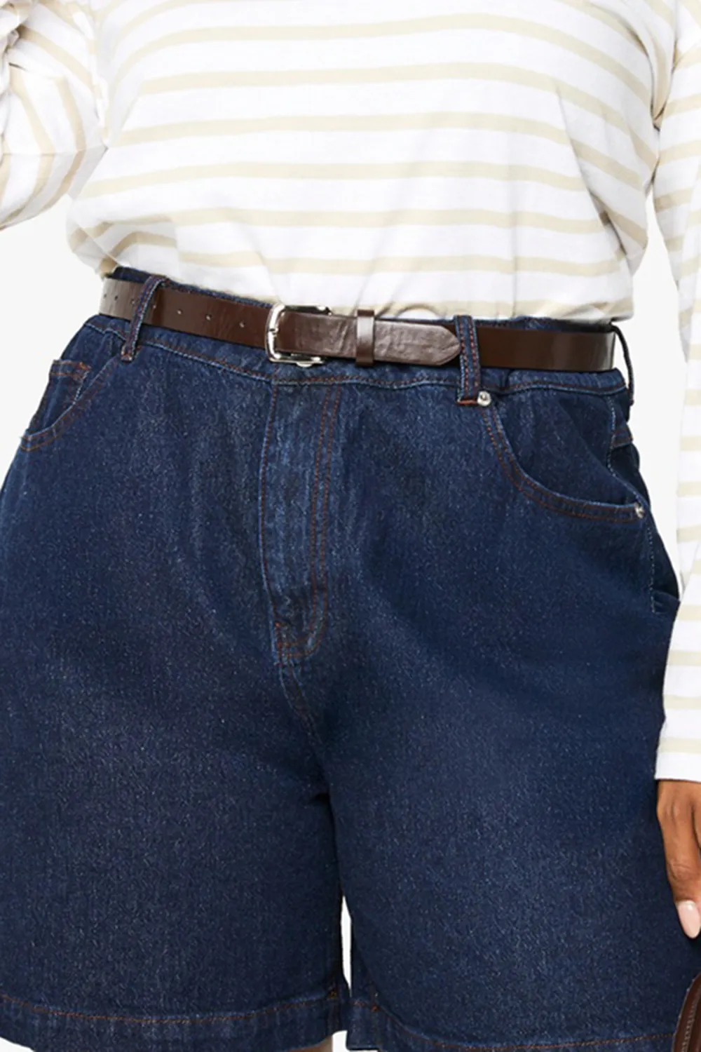 Cotton Mid-Rise Indigo Boyfriend Denim Shorts