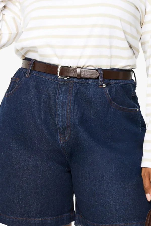 Cotton Mid-Rise Indigo Boyfriend Denim Shorts