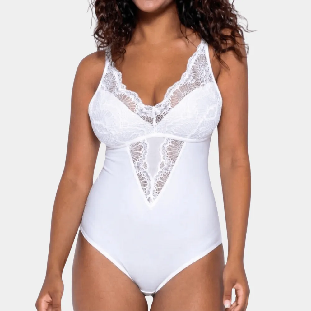 Lace Contrast Slimming Bodysuit