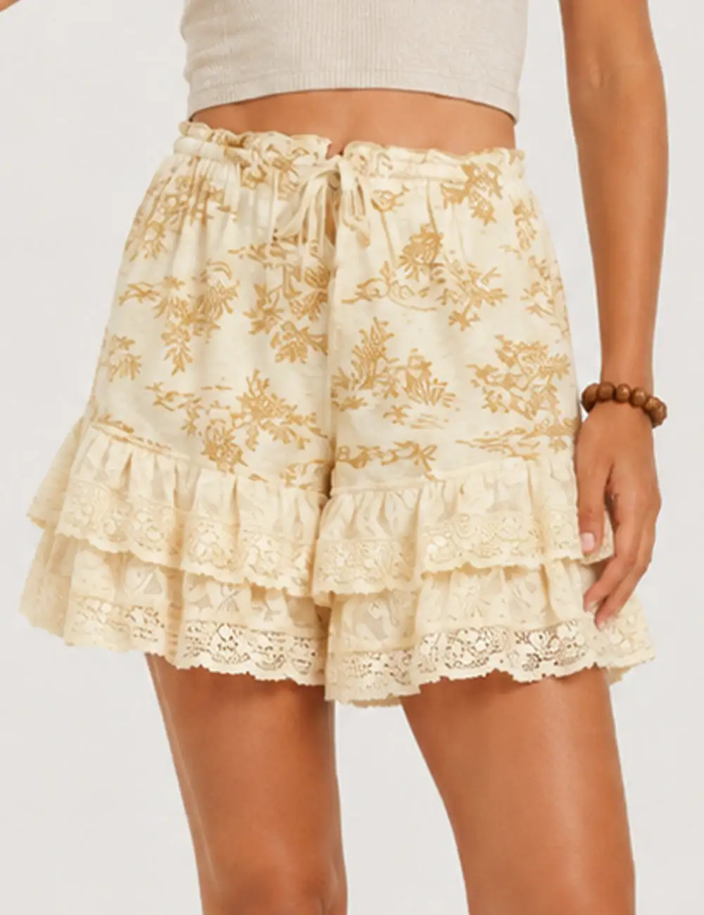 Lace Lettuce Trim Wide Leg Shorts
