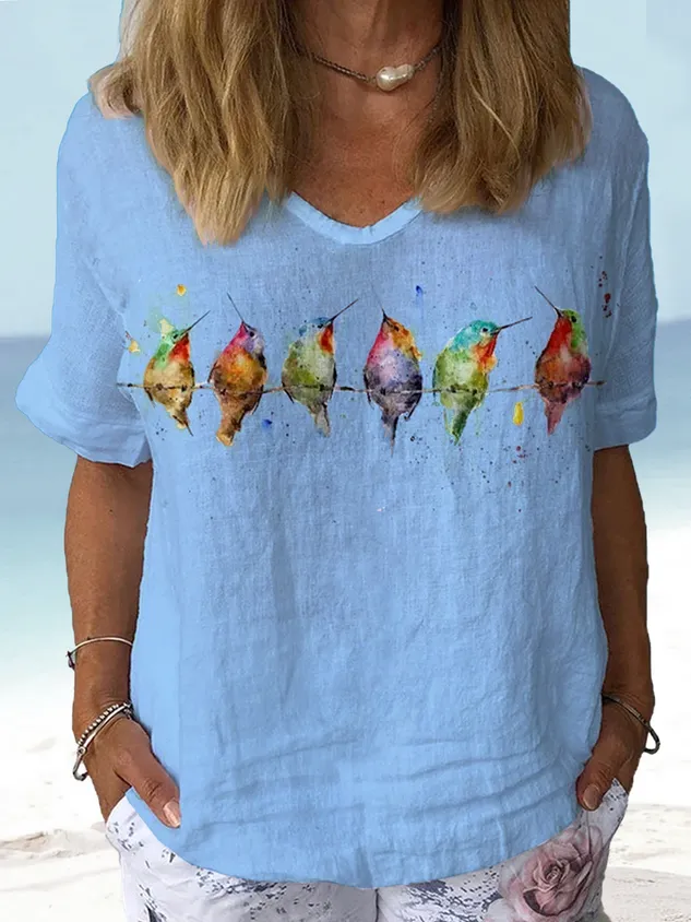 Women's Watercolor Hummingbirds Print Lounge Top