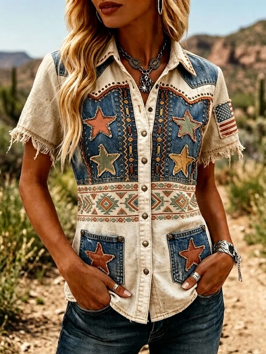 Women'S 250Th Anniversary American Western-Style Retro Shirt