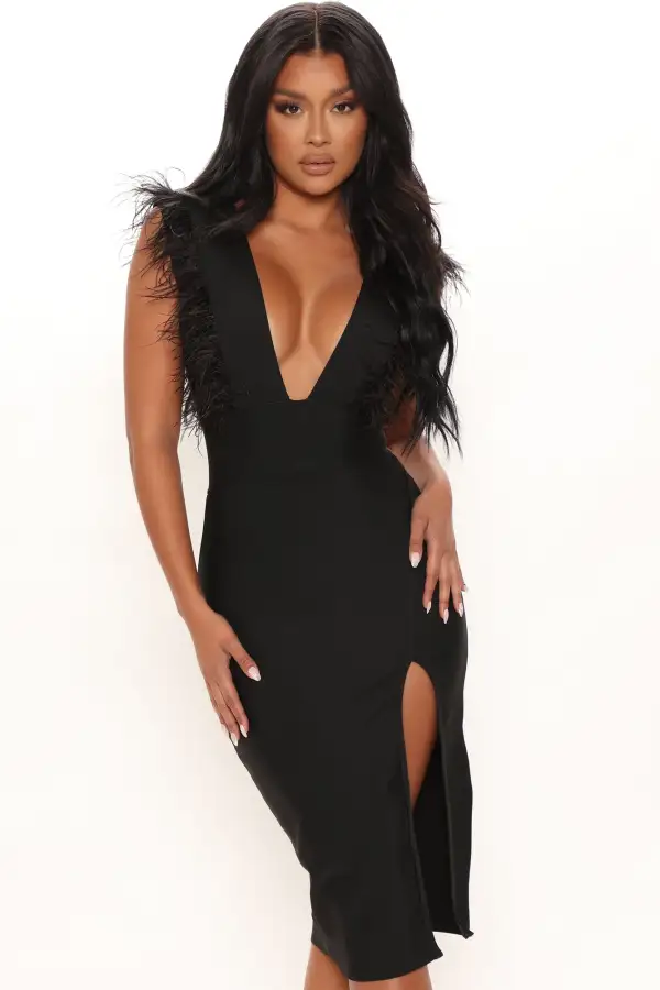 Dinner In Milan Bandage Midi Dress - Black