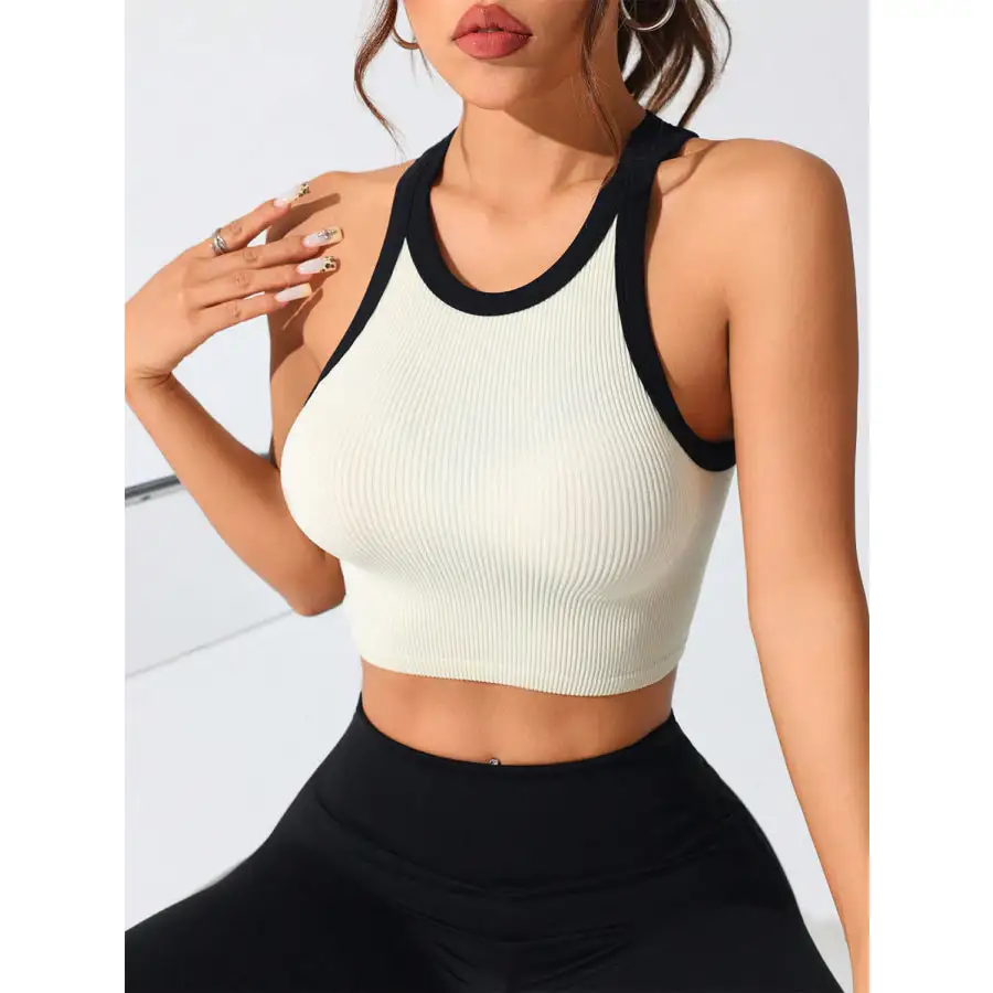 Contrast Trim Round Neck Active Tank
