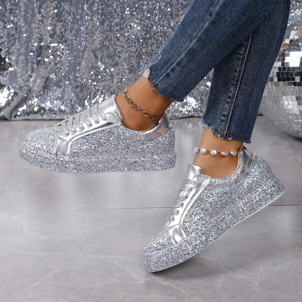 Refined Sequin Lace-Up Sneakers