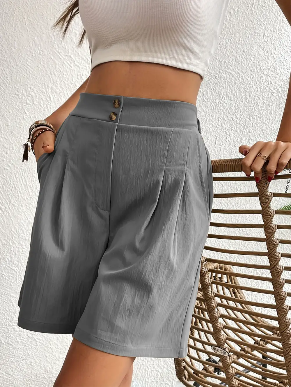 Utility Elastic Waist Pocket Detail Shorts