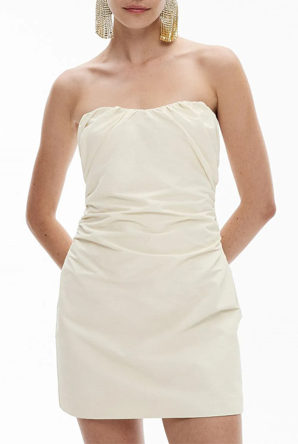 Chocolate-Colored Off-The-Shoulder Pleated Skirt