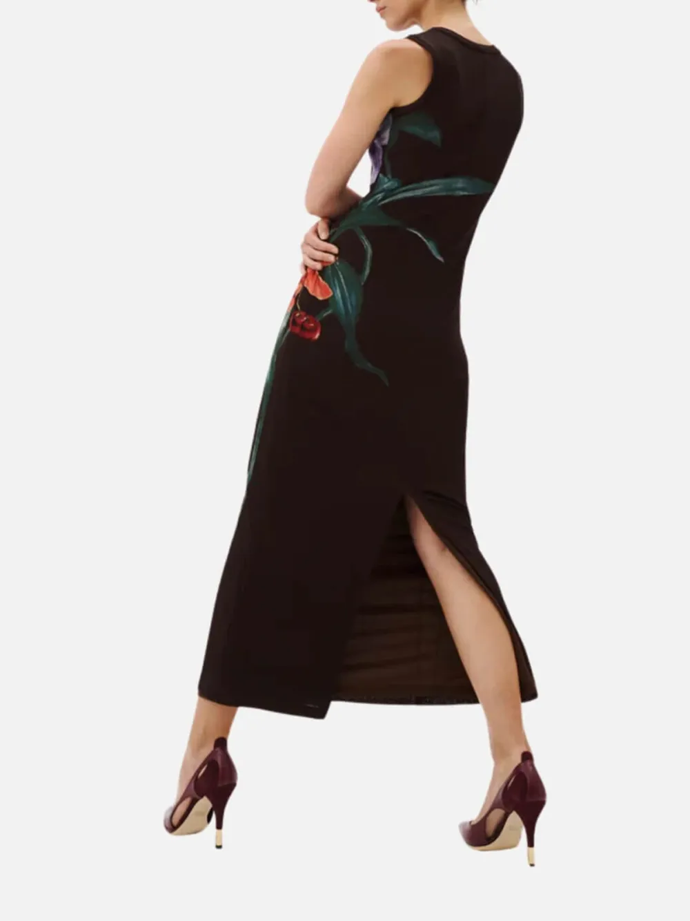 Slit Flower Printed Sleeveless Dress